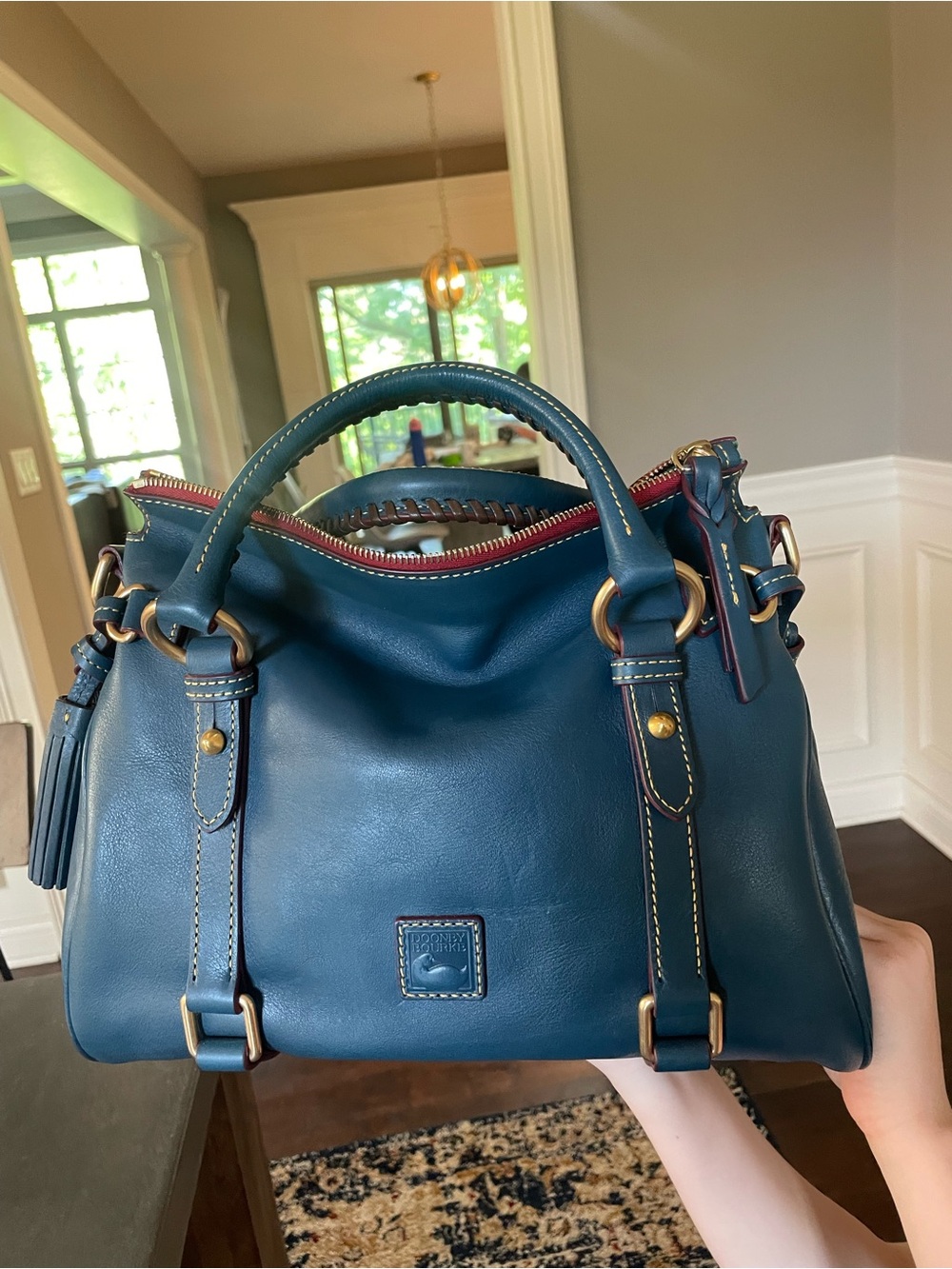 Dooney & bourke Blue Leather Satchel Handbag denim florentine bag nwot